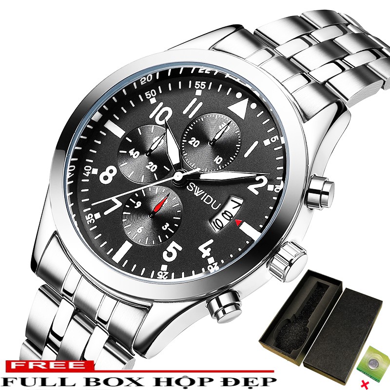 Đồng Hồ Nam SWIDU S992 Lịch Ngày Doanh Nhân Dây Thép Cao Cấp Không GỈ Full Box