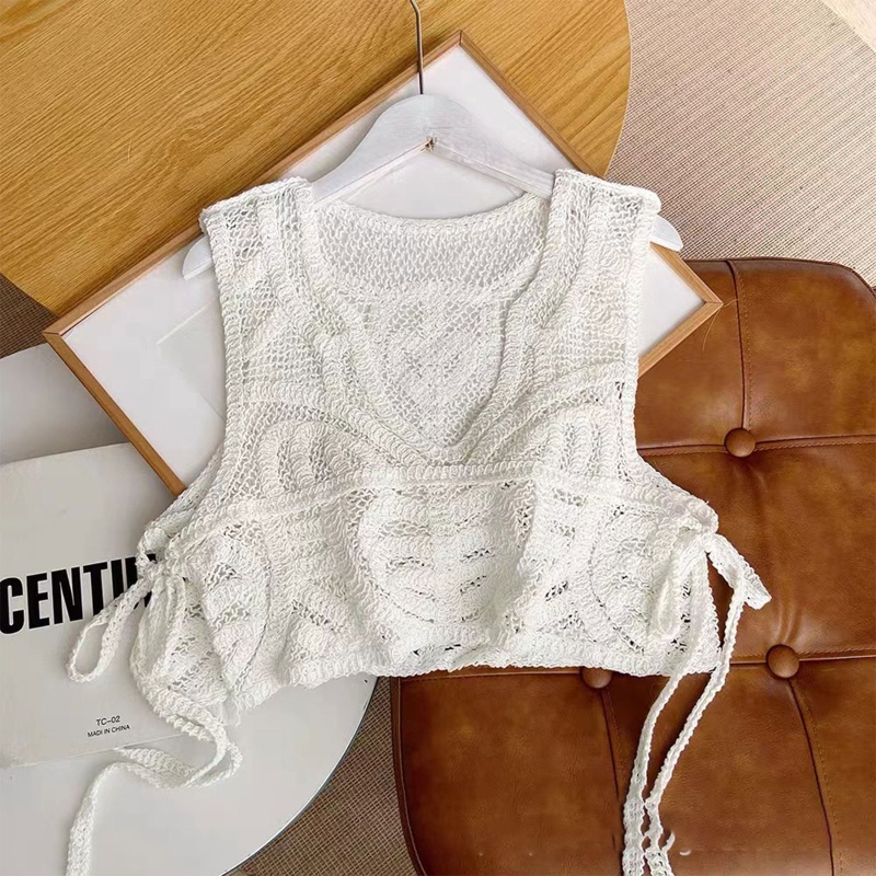 Áo Croptop Dệt Kim Không Tay Cổ Chữ V Phối Dây Cột Thời Trang Mùa Hè Quyến Rũ Cho Nữ