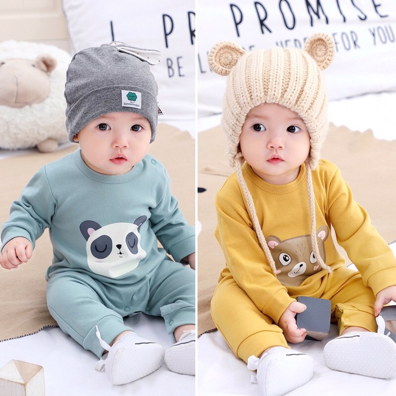 (jean baby kho sỉ) body dài tay cotton in hình thú dễ thương cho bé trai bé gái