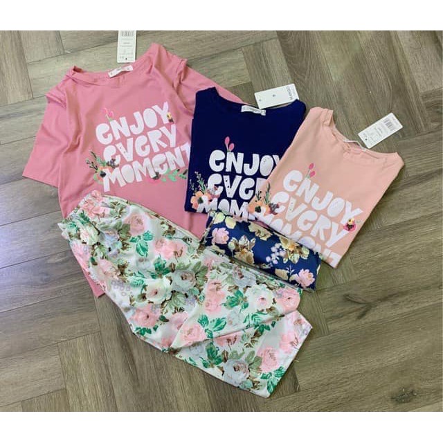 bộ ngố áo cotton chữ quần hoa