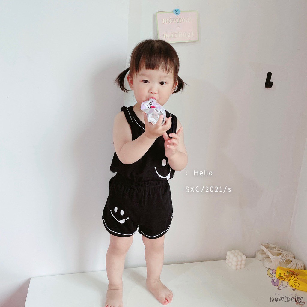 Set Áo 3 Lỗ In Hoạt Hình + Quần Short Kiểu Hàn Quốc Dễ Thương Cho Bé