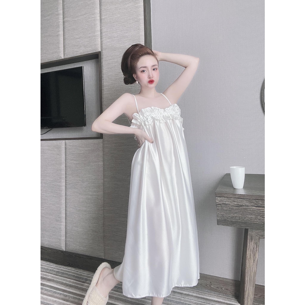 Đầm ngủ 2 dây - váy ngủ gợi cảm có bo ngực chất lụa satin mát, mịn mặc nhà thoải mái [DN43]