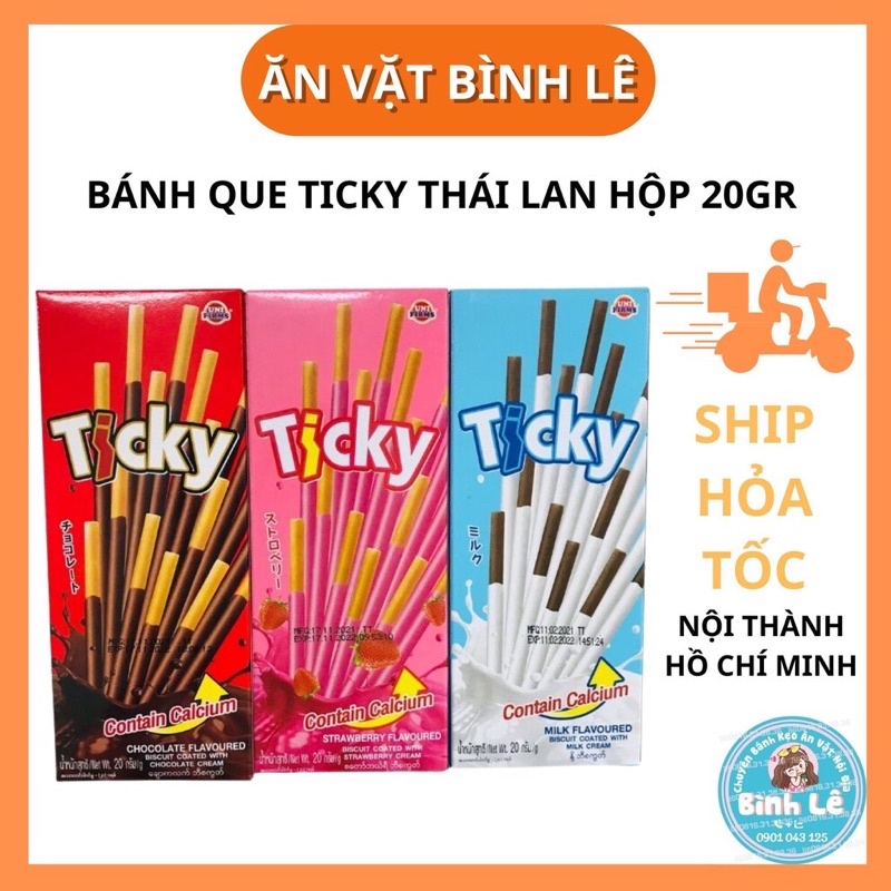 Bánh Que Ticky Phủ Socola/Dâu/Sữa Gói Lẻ Hộp 20gram - Ăn Vặt Sài Gòn