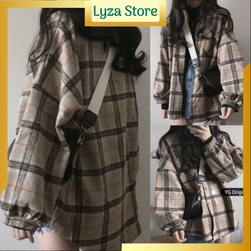 Áo sơ mi kẻ có túi ngực ulzzang form rộng dưới 60kg - Lyza Store