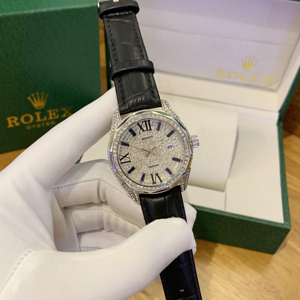 [Fullboxx 1:1] Đồng hồ nam Rolex đính đá  full diamond dây da - bảo hành 12 tháng Shop450