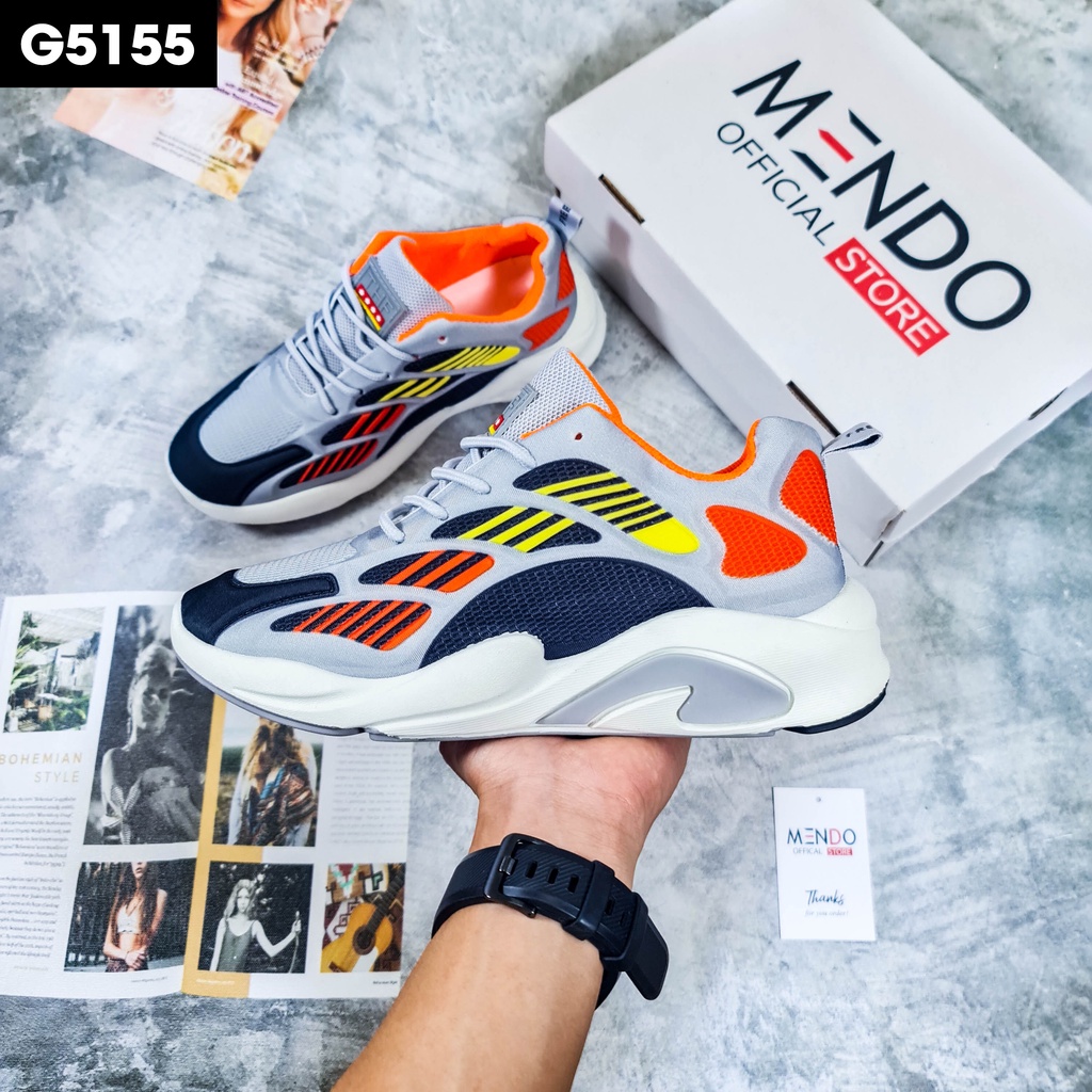 Giày Thể Thao Nam MENDO - Giày Sneaker Màu Xám - Đen Viền Xanh,Giày Thể Thao Đế Nhẹ, Vải Thoáng Khí - G5155