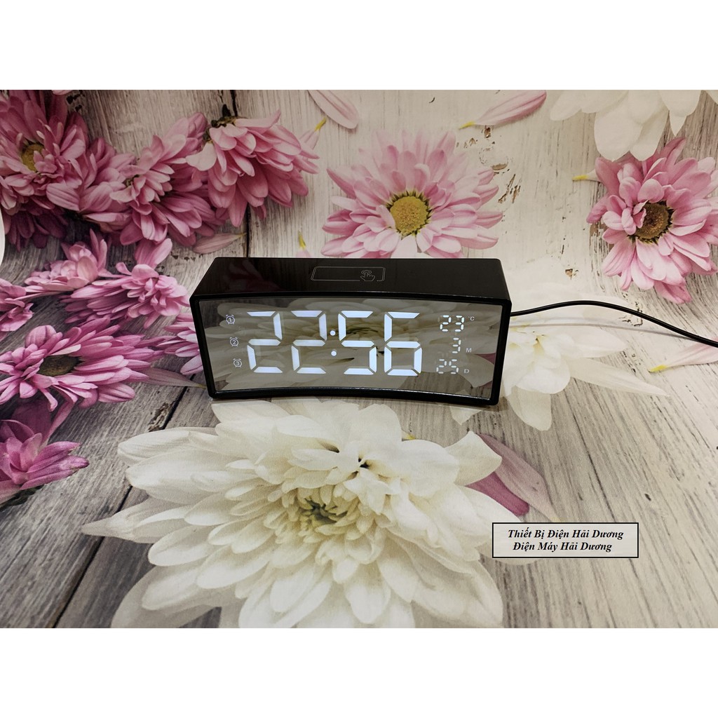 Đồng hồ để bàn LED 3D màn hình gương cong TN229 (Trắng/Đen) - Có Video Smart Clock
