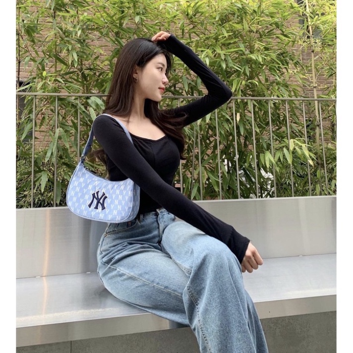 Túi kẹp nách chính hãng MLB Túi xách nữ Monogram Jacquard Hobo New York Yankees