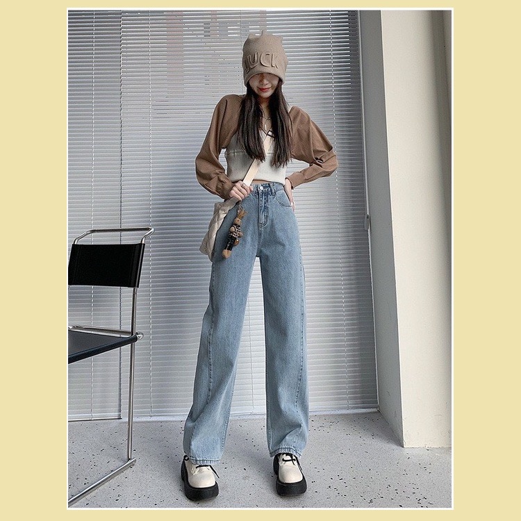 Quần jean bò ống suông rộng xuông nữ jeans cạp cao style jeanhot_123 ms01