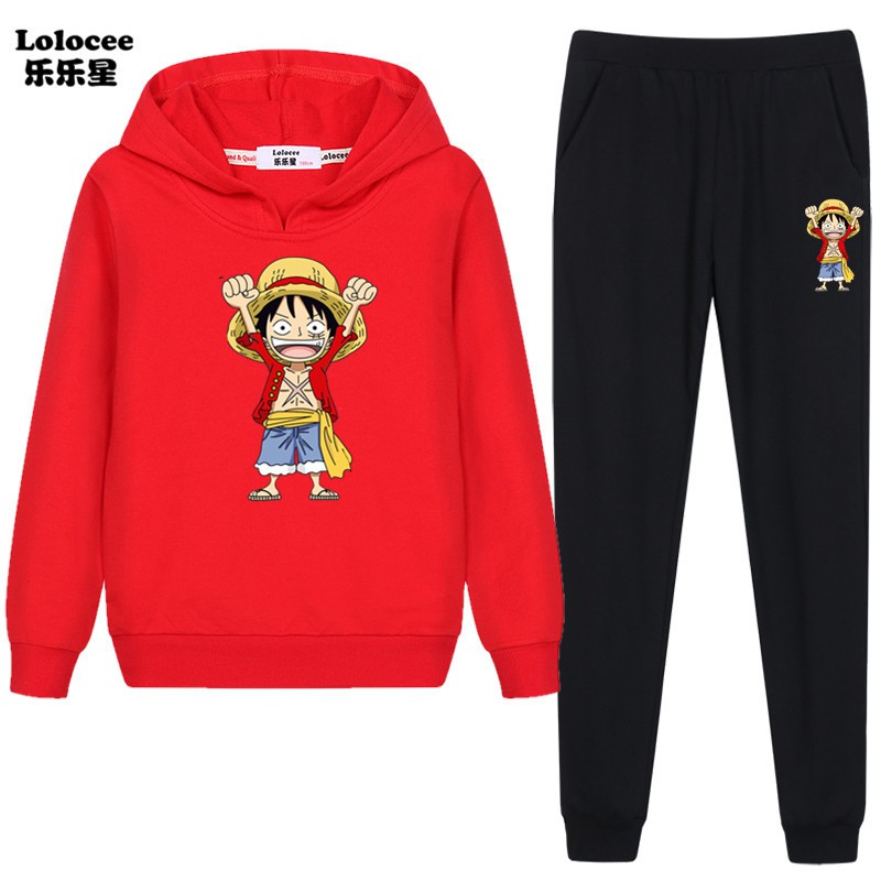 Áo Hoodies Có Nón Dài Tay + Quần Dài In Hình One Piece Cho Bé