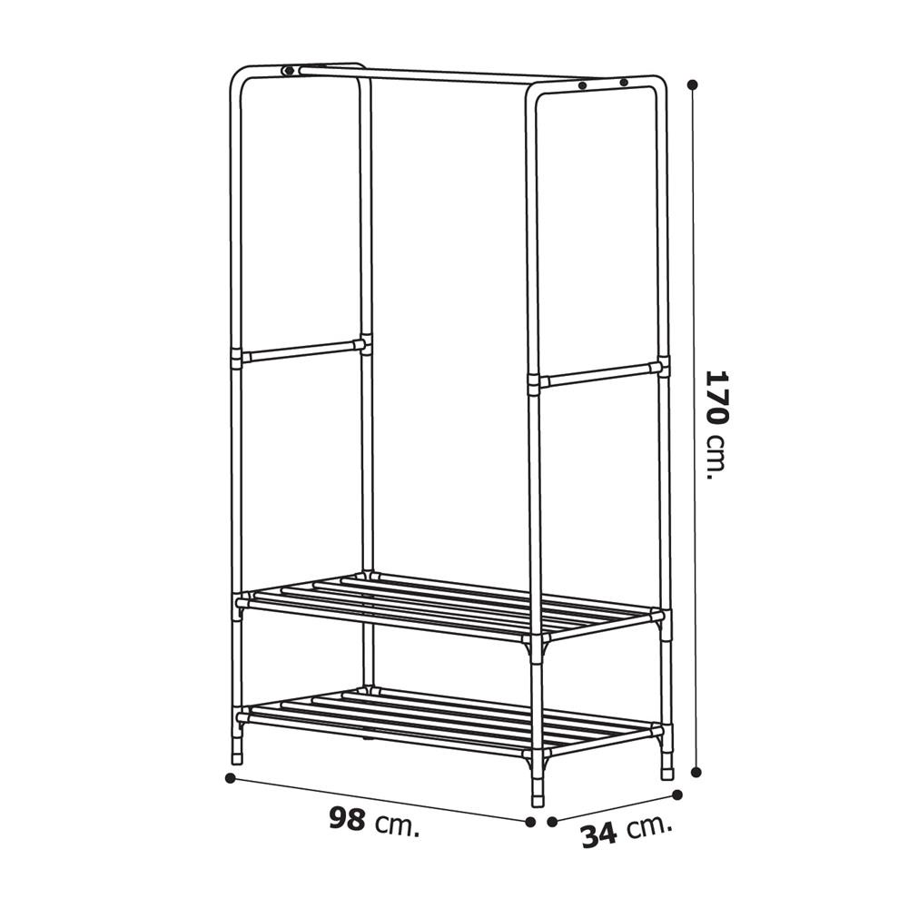 HomeBase ME LIVING Thanh treo quần áo kèm giá 2 tầng PIXEL bằng thép Thái Lan W98xH170xD34cm màu đen