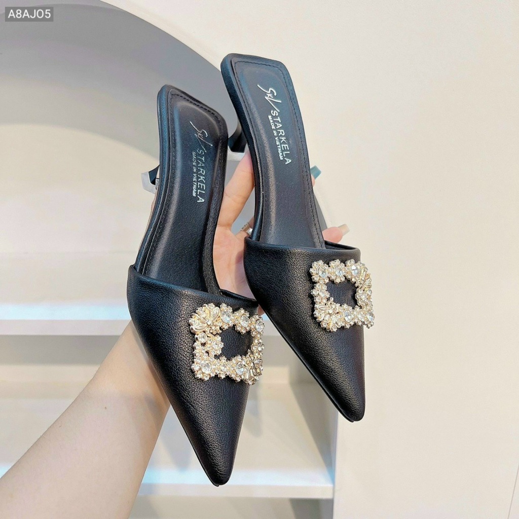 Sục Khóa Vuông Đính Đá Mũi Nhọn Gót Nhọn 5 Phân Chất Da Mịn Đẹp