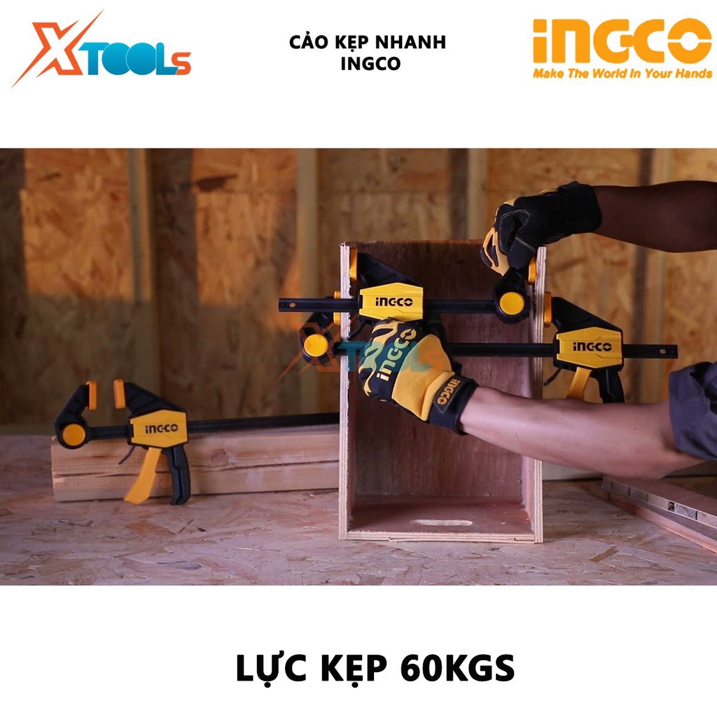 Cảo kẹp nhanh INGCO | cảo gỗ Kích thước kẹp: 63x150mm Lực kẹp tối đa: 60KGS chuyên dùng để kẹp gỗ [X