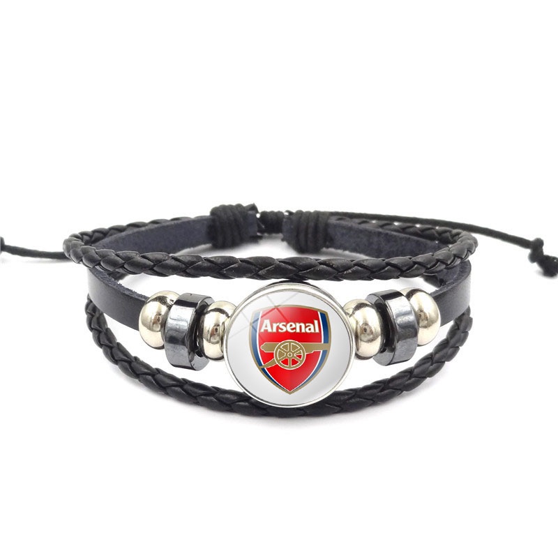 Vòng Tay Dây Da Bện Mặt Biểu Tượng MUN Chelsea Liverpool Ngoại Hạng Anh Thời Trang Mới Unisex