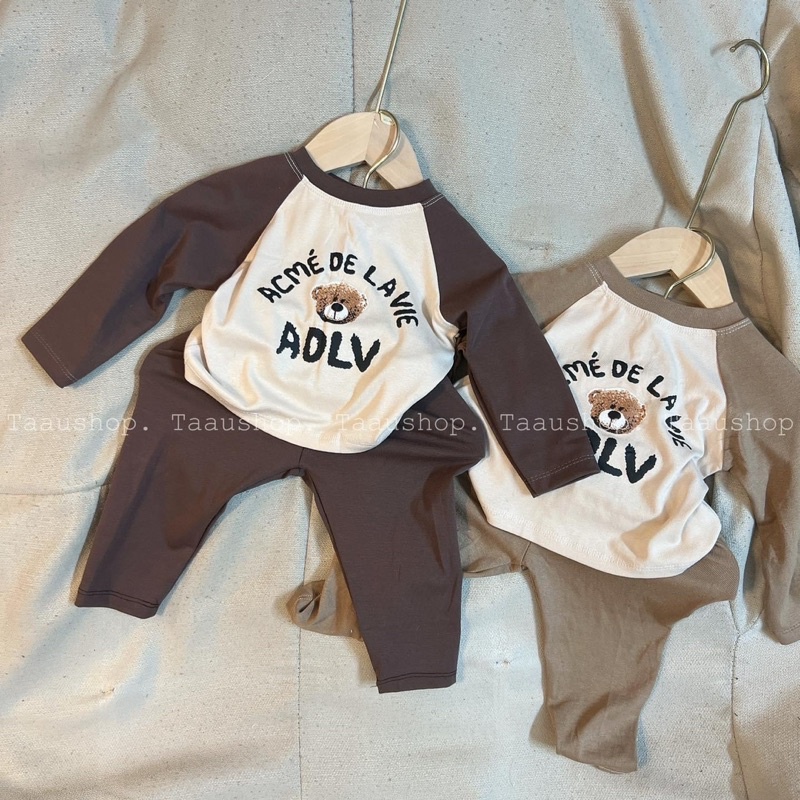 SBT531 - SET 2 BỘ BÉ DÀI TAY NÂU ĐEN PHỐI TRẮNG GẤU ADLV