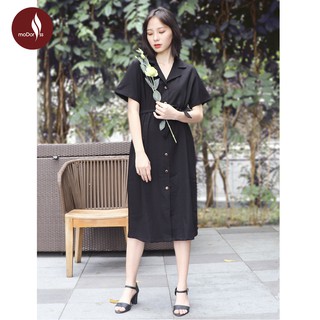 Đầm nữ, váy sơ mi nữ màu đen dáng suông moDoriss moD003