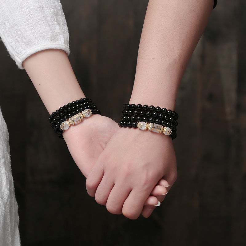 Vòng Tay Chuỗi Hạt Đá obsidian 6mm 8mm Thời Trang Cho Cặp Đôi