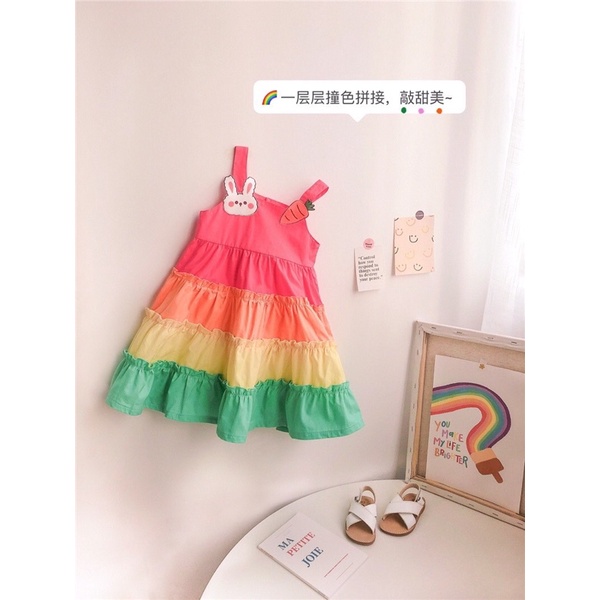 Váy 7 sắc cầu vồng   cho bé mẫu hot nhất( kèm ảnh thật )