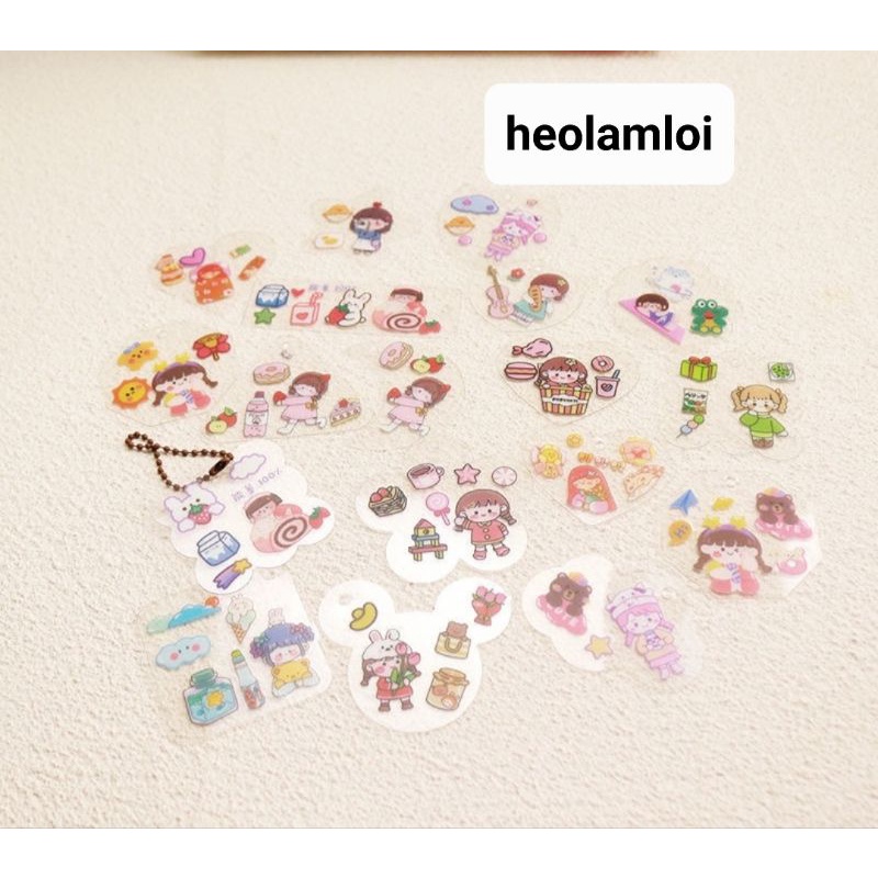 Hộp làm móc khóa, móc treo trong suốt dính sticker DIY- loại mỏng vừa , có clip