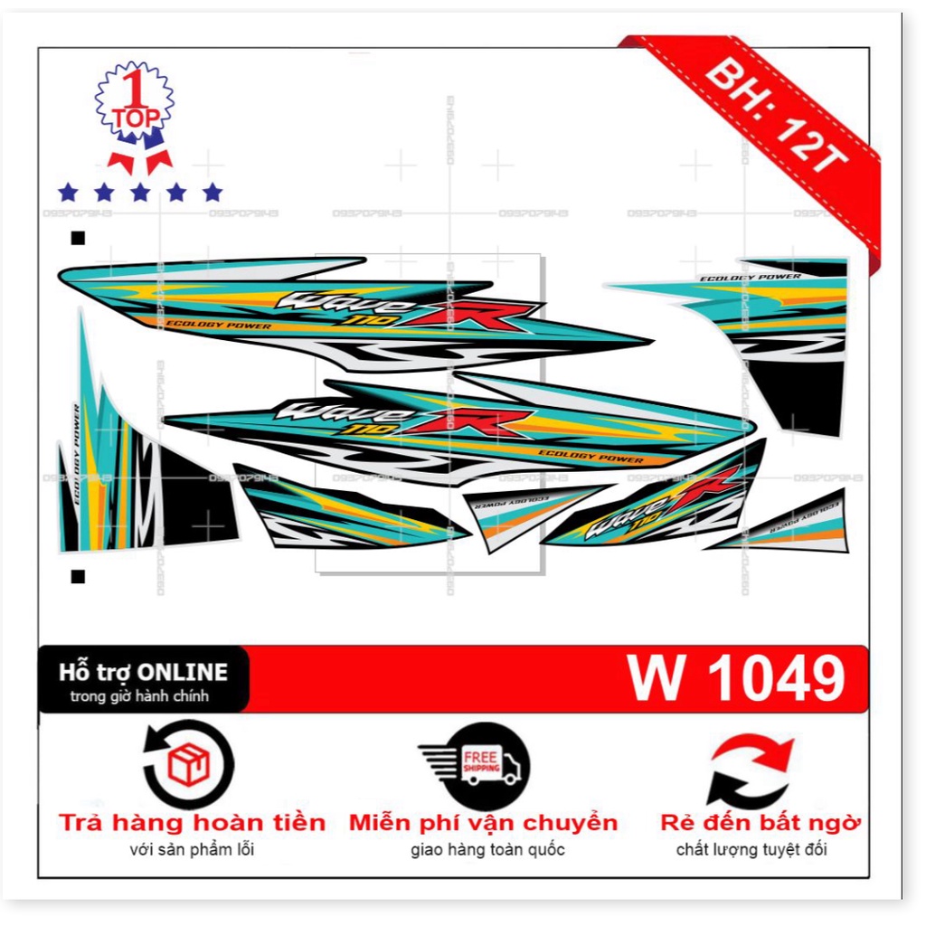 ( Quí khách vui lòng mang ra tiệm cho thợ dán ) Tem wave R 110 xanh đen
