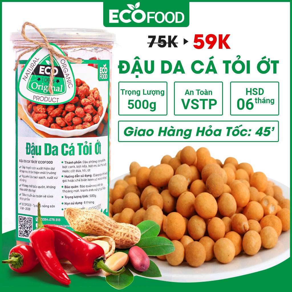 500g Đậu Phộng Da Cá Tỏi Ớt Ecofood - Đồ ăn vặt Việt Nam - An toàn vệ sinh thực phẩm
