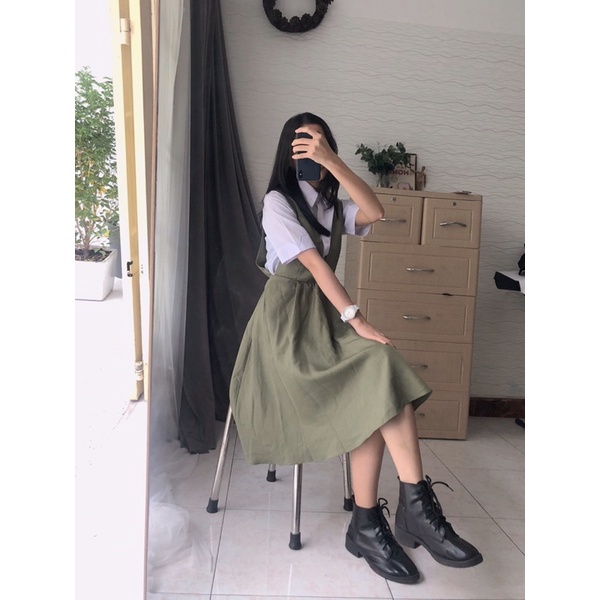 Đầm yếm xanh rêu - DAM023
