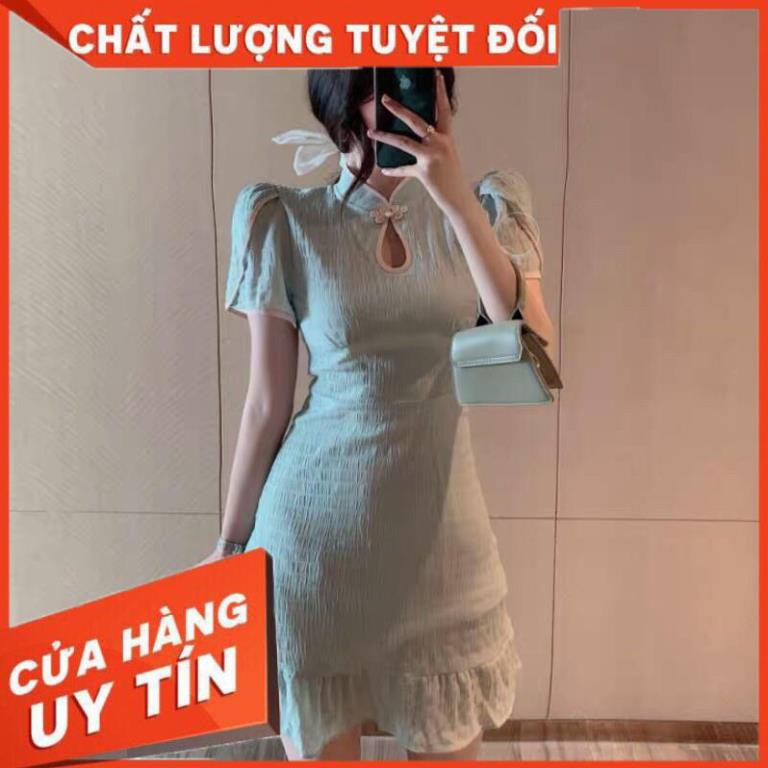 ĐẸP ĐỘC LẠ Sườn xám đầm váy nữ cách tân tay ngắn đắp xẻ SIÊU HOT