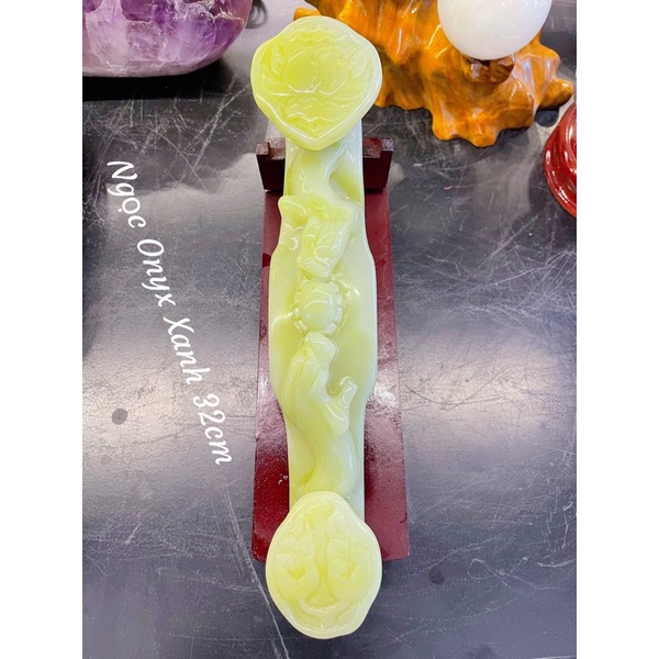 Gậy Như Ý Đá Ngọc Hoàng Long &amp; Đá Ngọc Onyx Trắng Phong Thuỷ