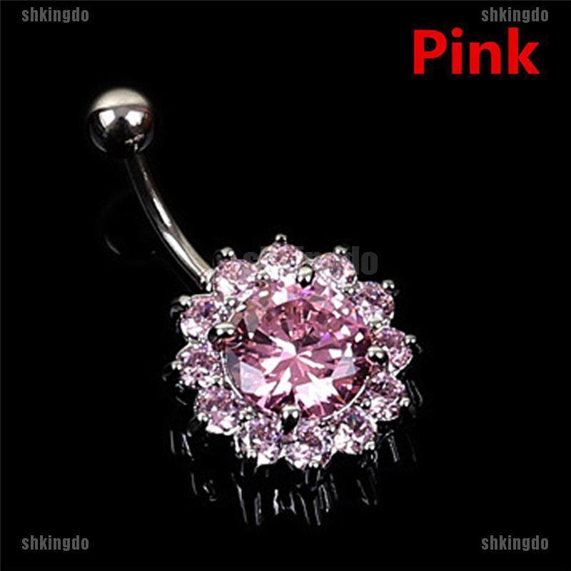 Khuyên rốn hình hoa đính đá bằng thép không gỉ