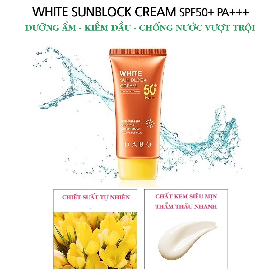 Kem chống nắng Dabo Sunblock White trắng da kiềm dầu lâu trôi dùng cho da dầu mụn nhạy cảm 70ml
