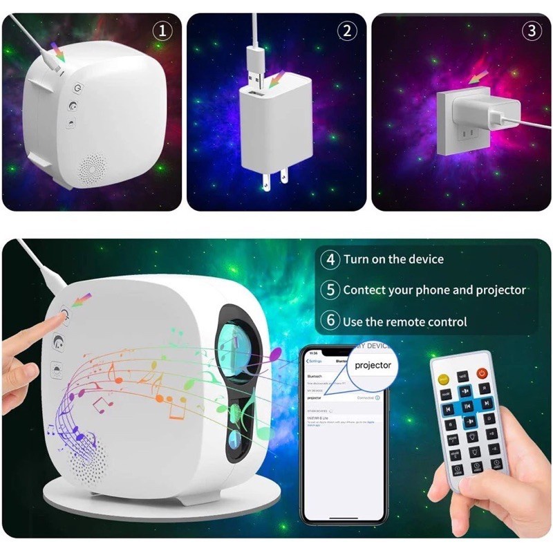 Đèn Thiên Hà Galaxy V2 Kiêm Loa Bluetooth KUNBE, Chiếu Bầu Trời Sao Đêm Lấp Lánh Cho Phòng Bay Sân Khấu