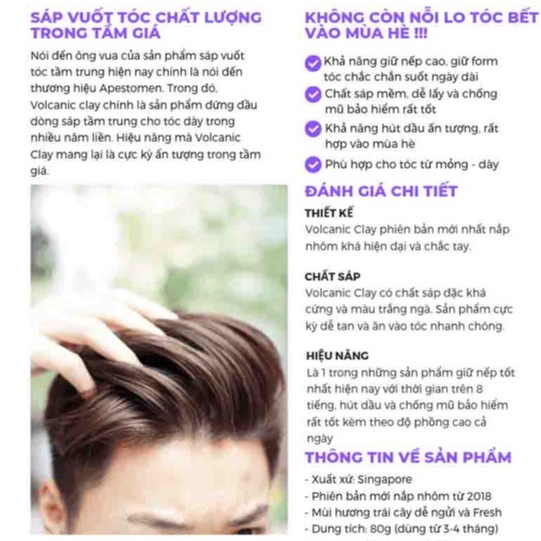 Sáp vuốt tóc Volcanic Clay , xịt tạo phồng tóc Cosa Nostra