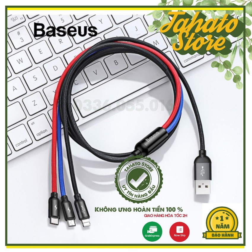 [BH 12THÁNG 1 ĐỔI 1] Cáp 3 Đầu Siêu Bền Baseus Three Primary Colors | Dây Chống Đứt
