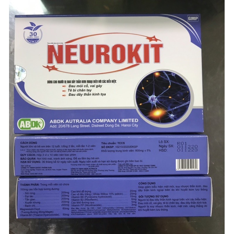 NEUROKIT Quang Thịnh - hộp 30 viên - Đau Dây Thần Kinh , Tê Nhức Xương Khớp