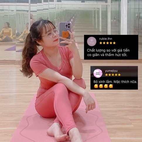 Quần áo tập Gym nữ cao cấp, bộ tập Gym yoga aerobic nữ cộc tay chất đẹp BGM365