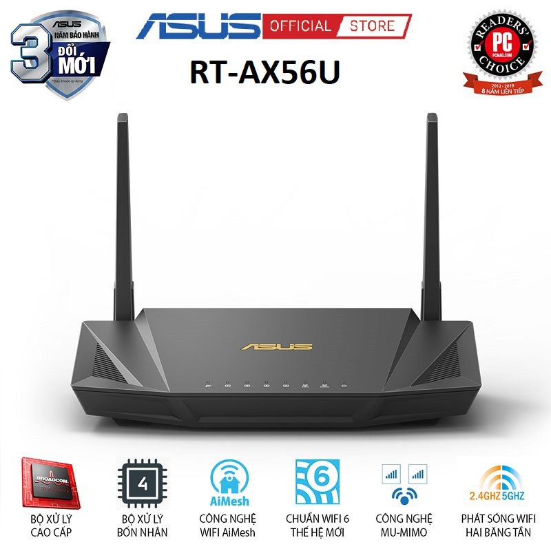 Bộ phát wifi Router Asus RT-AX55/ AX56 WiFi 6 , Dual Band, hỗ trợ Mesh Wifi