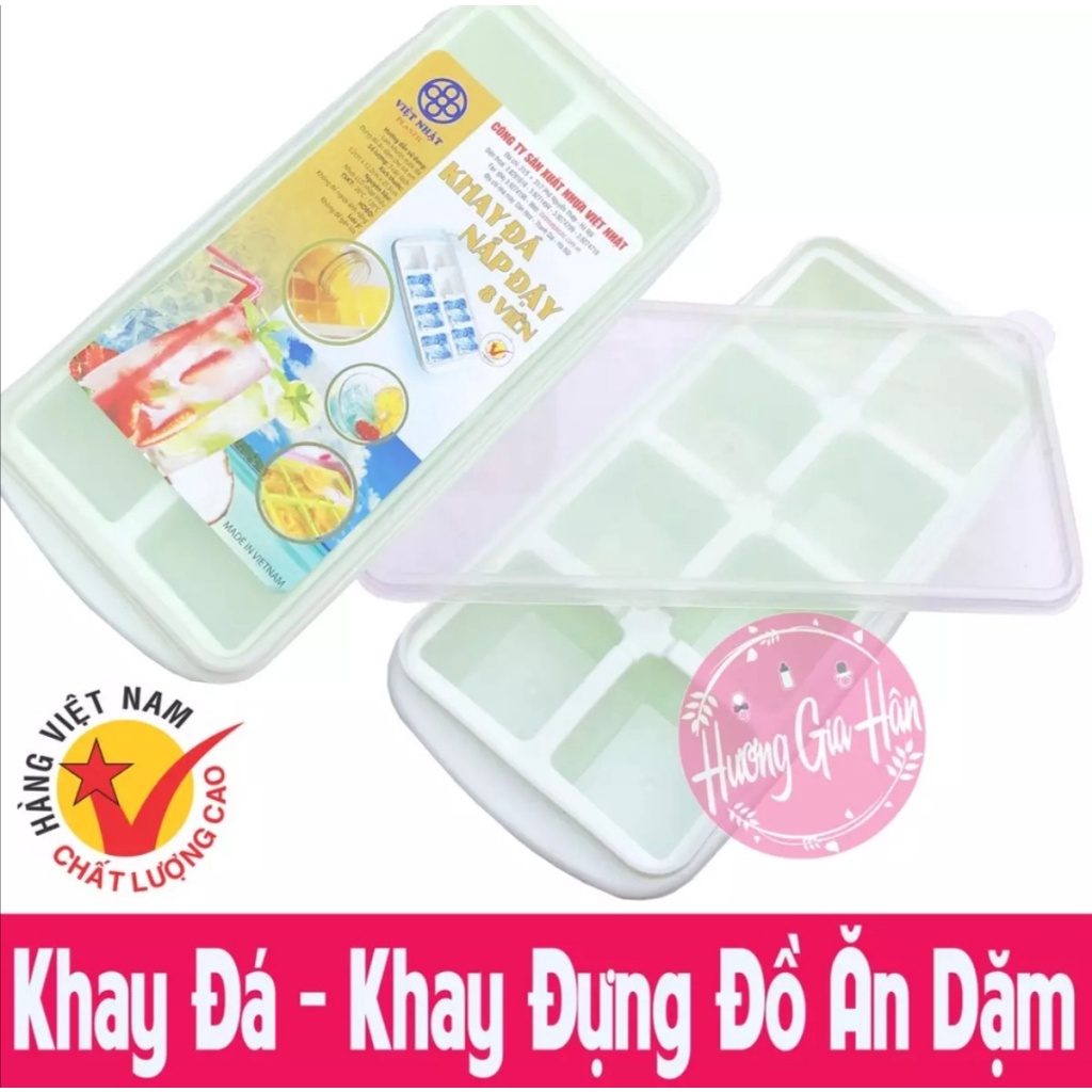 Khay đá dẻo 8 viên có nắp đậy hàng Việt Nhật cao cấp. Kích thước: 5.2cm x 12.2cm x 25.5cm