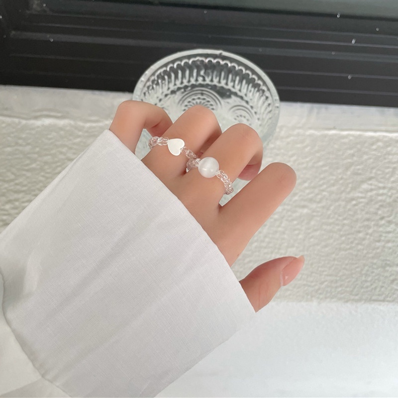 Nhẫn thiết kế mặt hình trái tim/tròn có thể điều chỉnh và có độ co giãn xinh xắn cho nữ