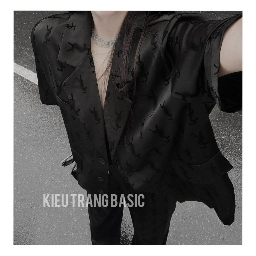 SET VEST ĐEN 3 MÓN CHỮ: ÁO VEST TAY NGẮN ĐEN + ÁO LÓT 2 DÂY + QUẦN SUÔNG CHỮ (TH)