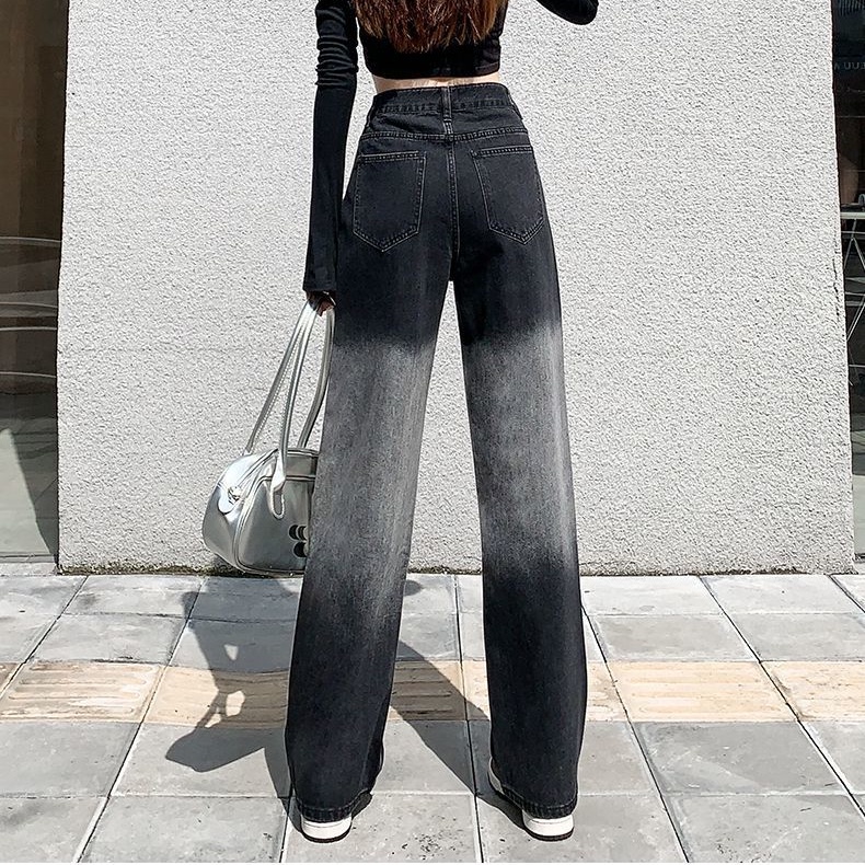 Quần jean dài SUXI lưng cao ống rộng màu gradient thời trang mùa thu cá tính cho nữ