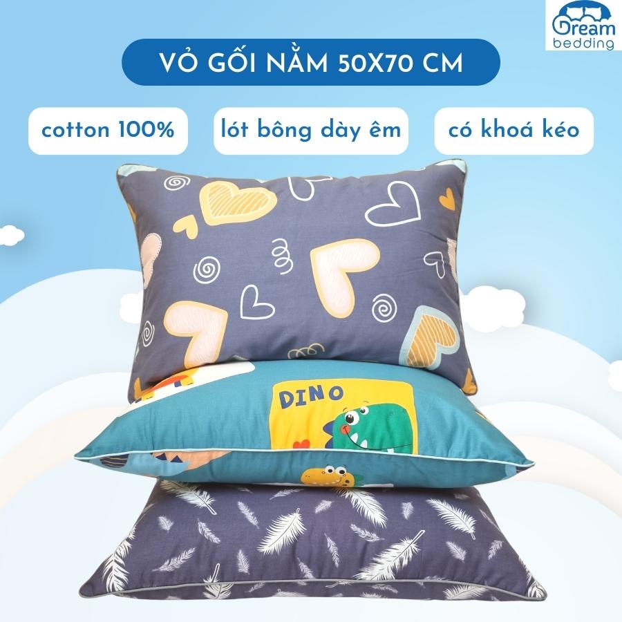 Vỏ gối nằm 50x70 cotton 100% trần bông mỏng đẹp, đanh mát, có khóa kéo tiện lợi 1 đôi, Dream bedding