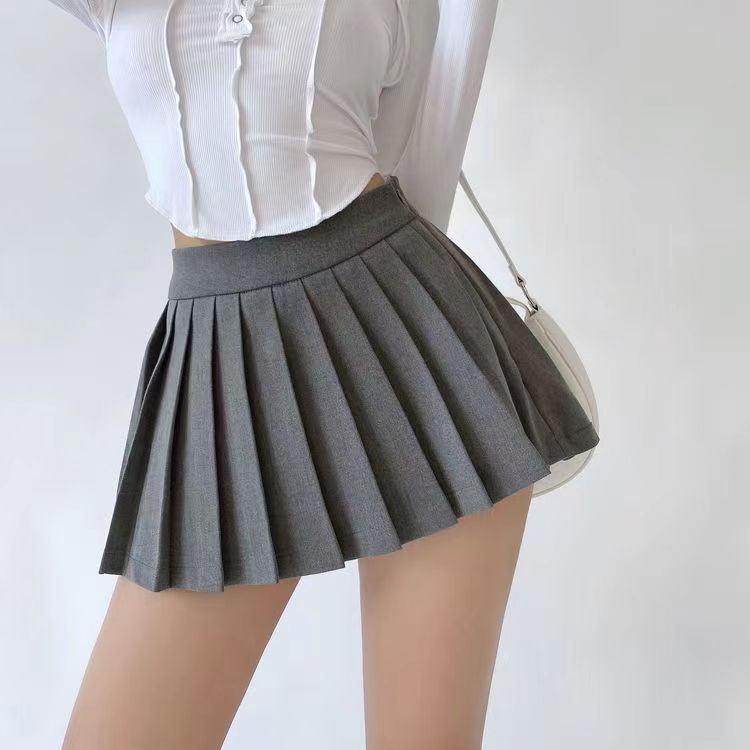 Chân Váy Ngắn Lưng Cao Màu Trơn Phong Cách Âu Mỹ Se