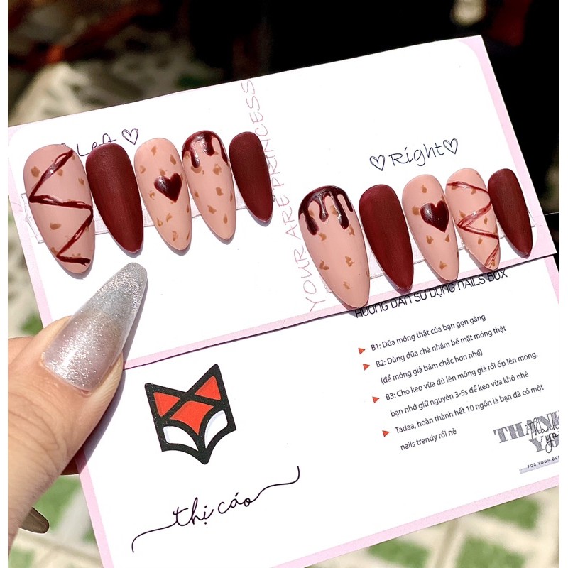 [ Nails Box] Móng úp giả thiết kế vẽ tone choco nhám