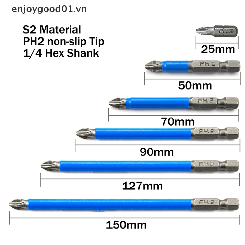 Đầu tua vít điện từ tính chống trượt PH2 1 / 4 " Phillips/chữ thập