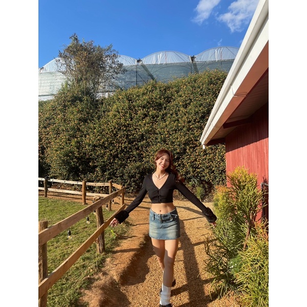 áo croptop thun gân phối lông tay