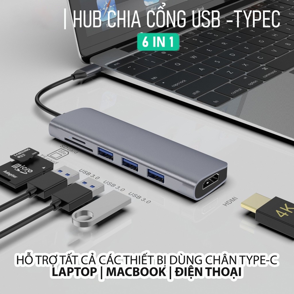 Hub Type C C8 đa năng 8 cổng, cổng LAN Gigabit RJ45 tốc độ truyền mạng 100Mbps - Hub chuyển đổi macboook C6 | BH 2 Năm