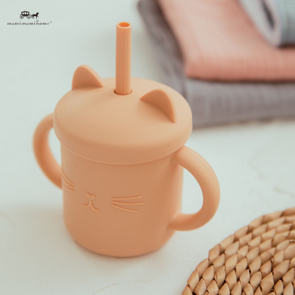 Cốc Uống Nước Silicon Hình Bé Mèo Sippy Cho Trẻ Em Tập Uống Nước