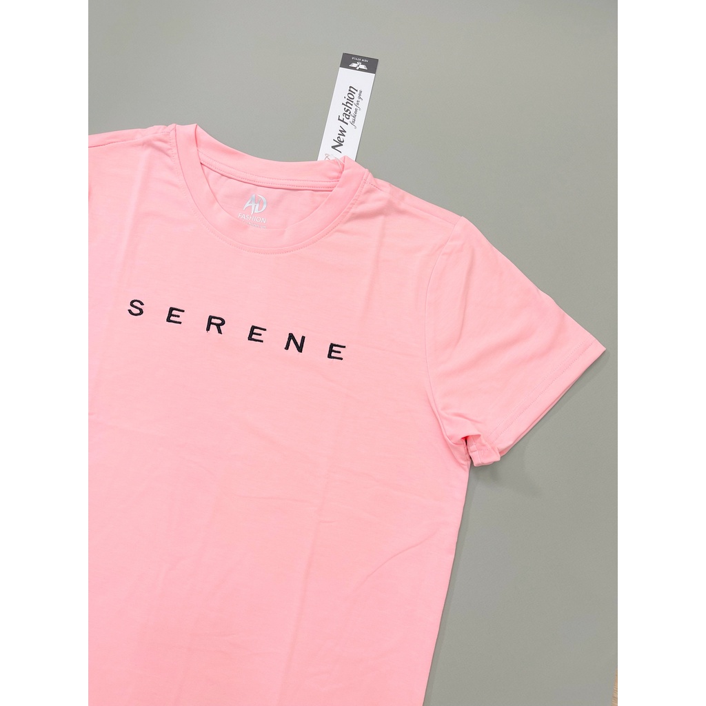 Áo thun nữ cổ tròn thêu chữ đẹp, áo thun tay ngắn nhiều màu thời trang