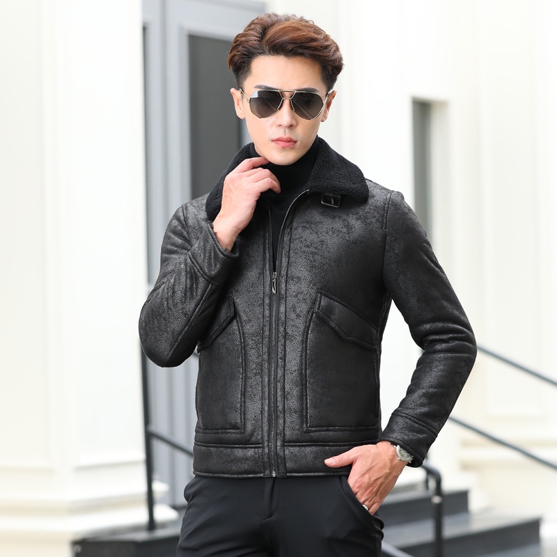 Áo khoác da lộn hai mặt lót lông dày dặn thời trang mùa đông cho nam