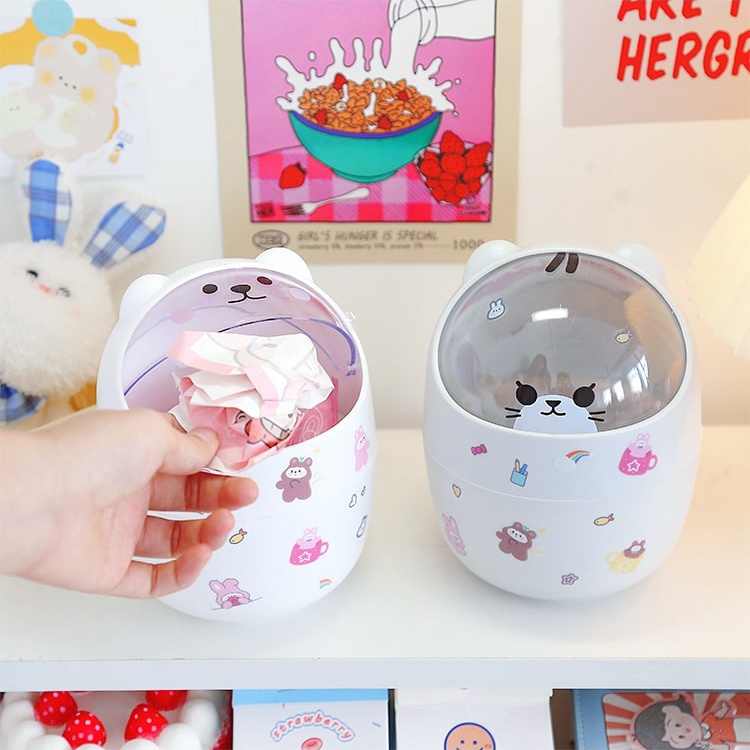 [TẶNG STICKER] Thùng Rác Mini Để Bàn Mẫu Hoạt Hình Có Nắp Đậy/ Hộp Đựng Đồ, Cắm Bút Trang Trí Bàn